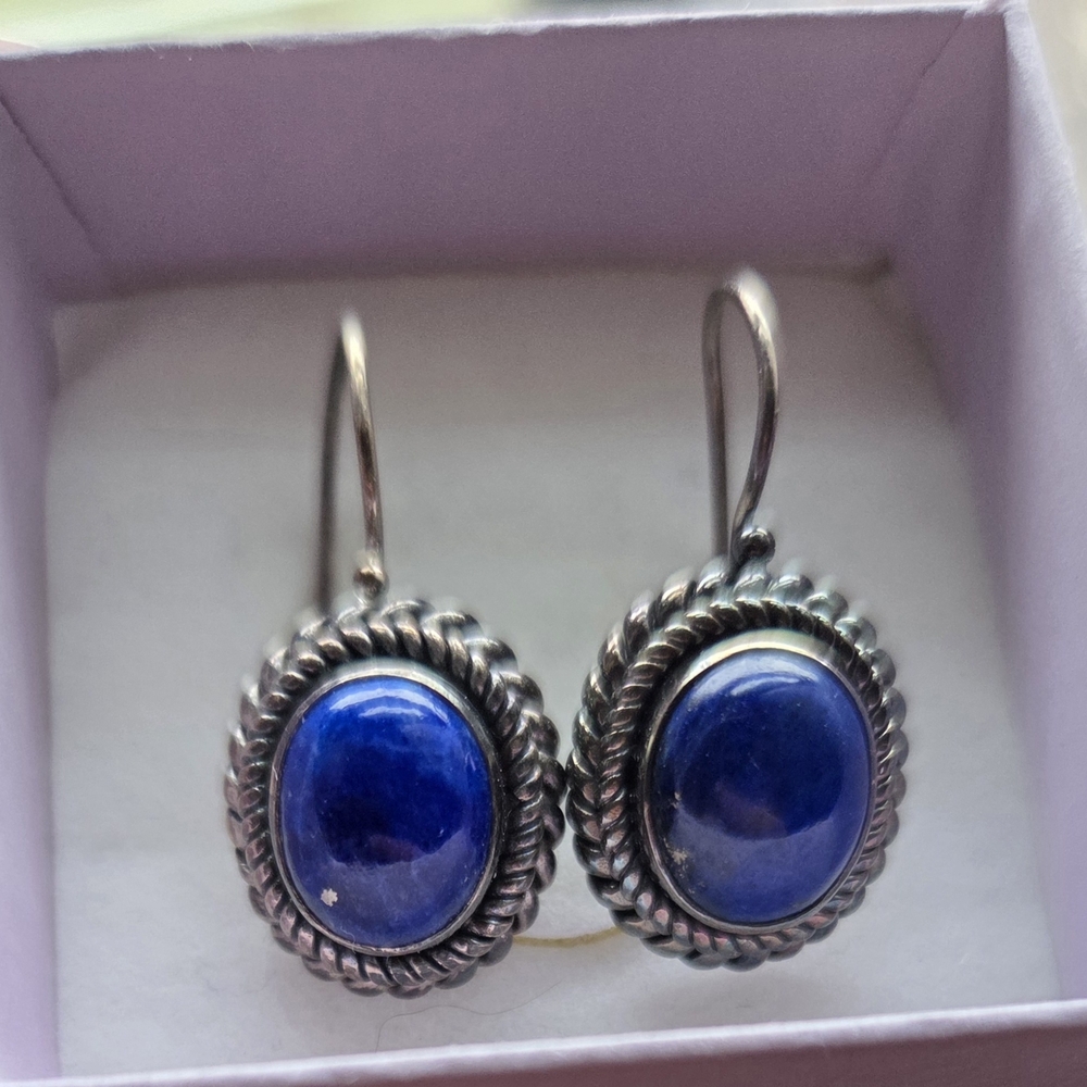 Handcrafted Sterling Silver Lapis Drop Earrings - Deep Blue
